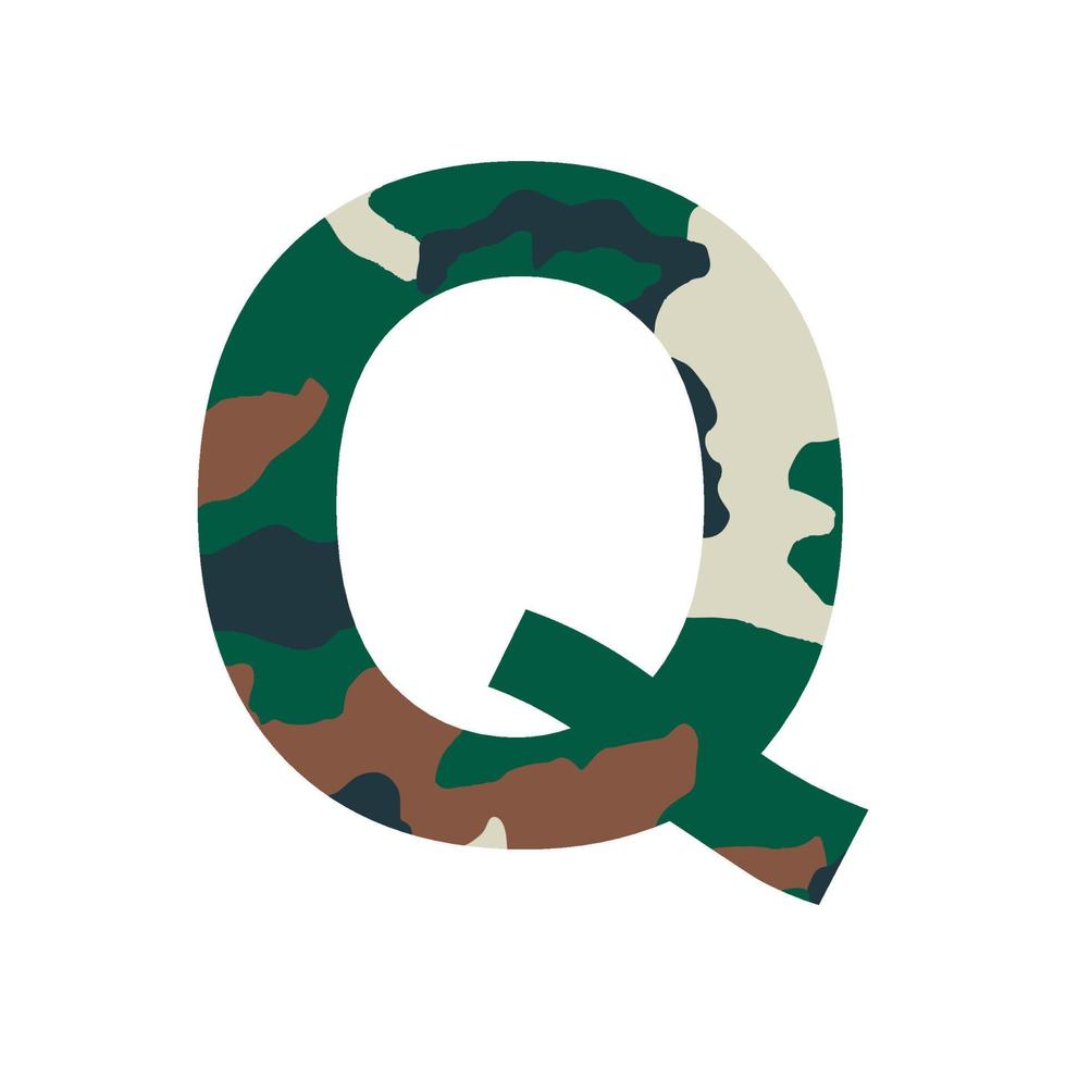 Englisches Alphabet Buchstabe q, Khaki-Stil isoliert auf weißem Hintergrund - Vektor