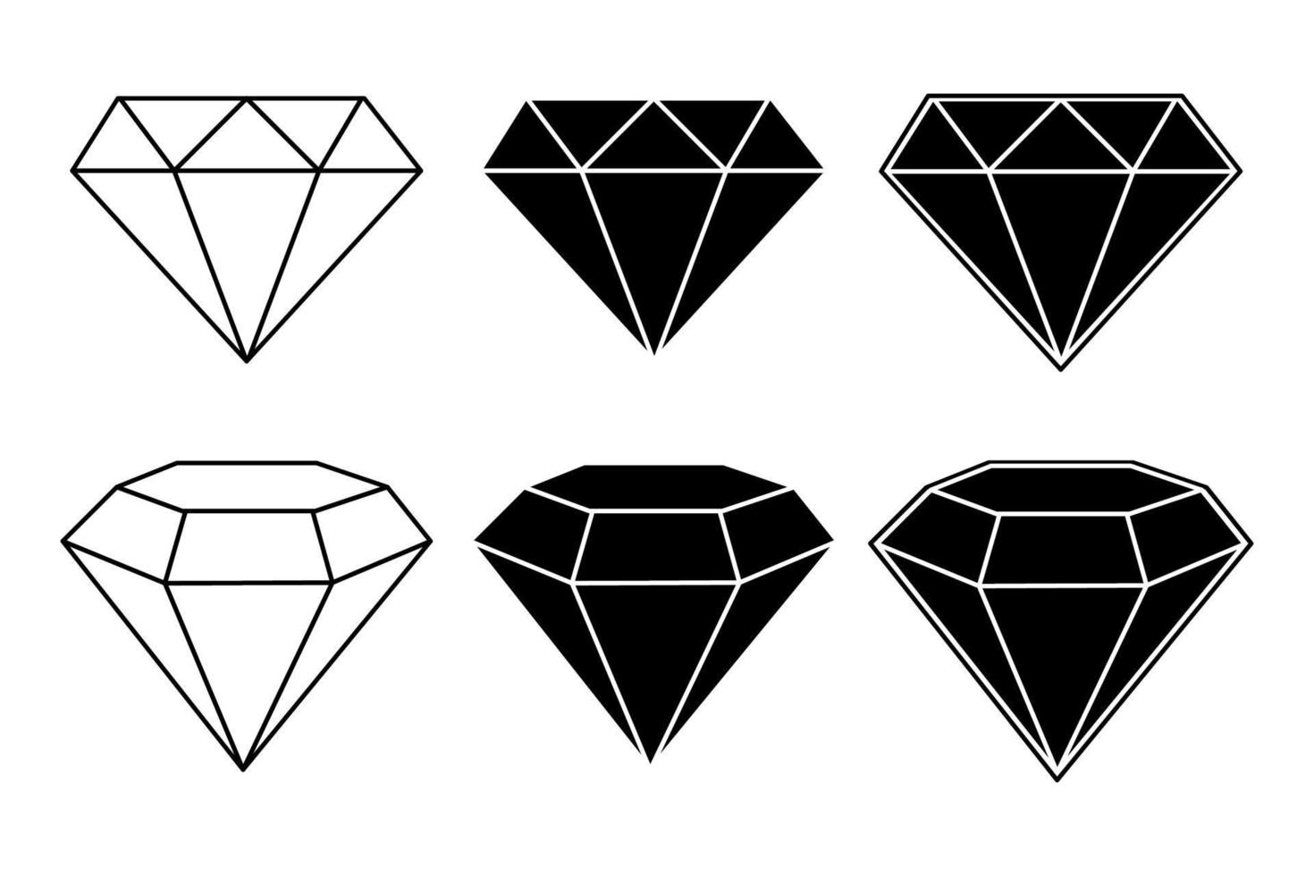 Diamantsymbole gesetzt. schwarze und weiße flache und 3d-diamanten. Vektorvorratillustration. vektor