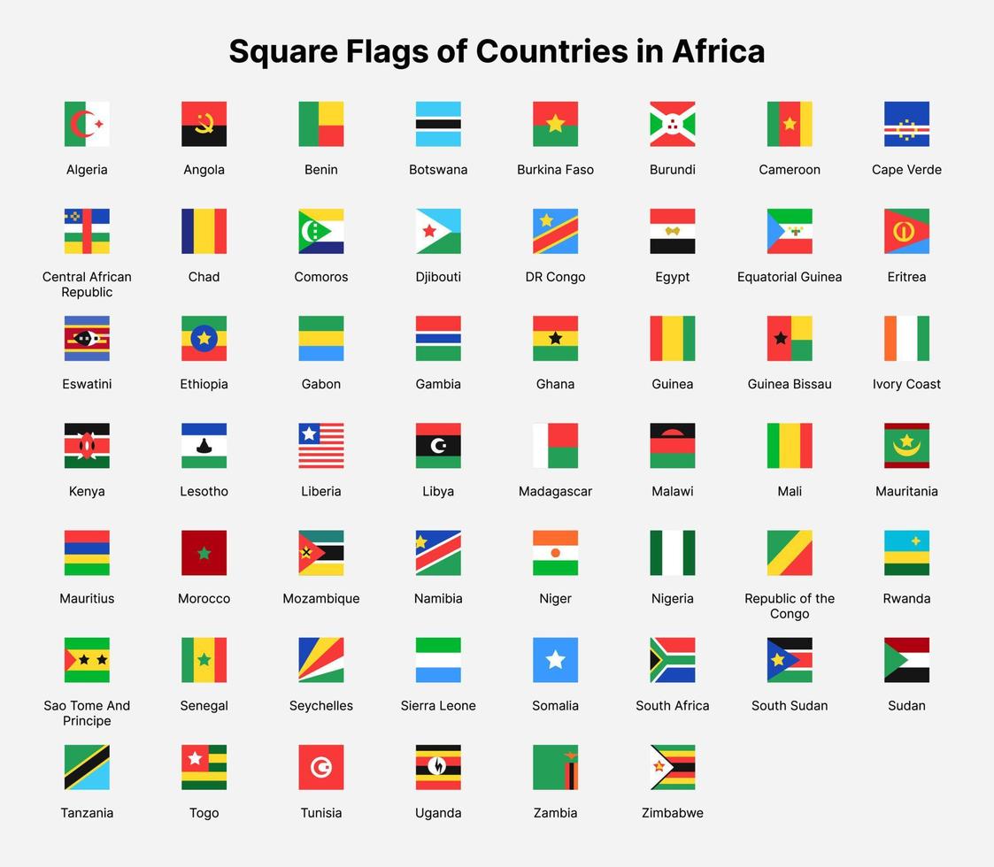 Flaggen der afrikanischen Länder. quadratische Flaggen der Länder in Afrika. vektor