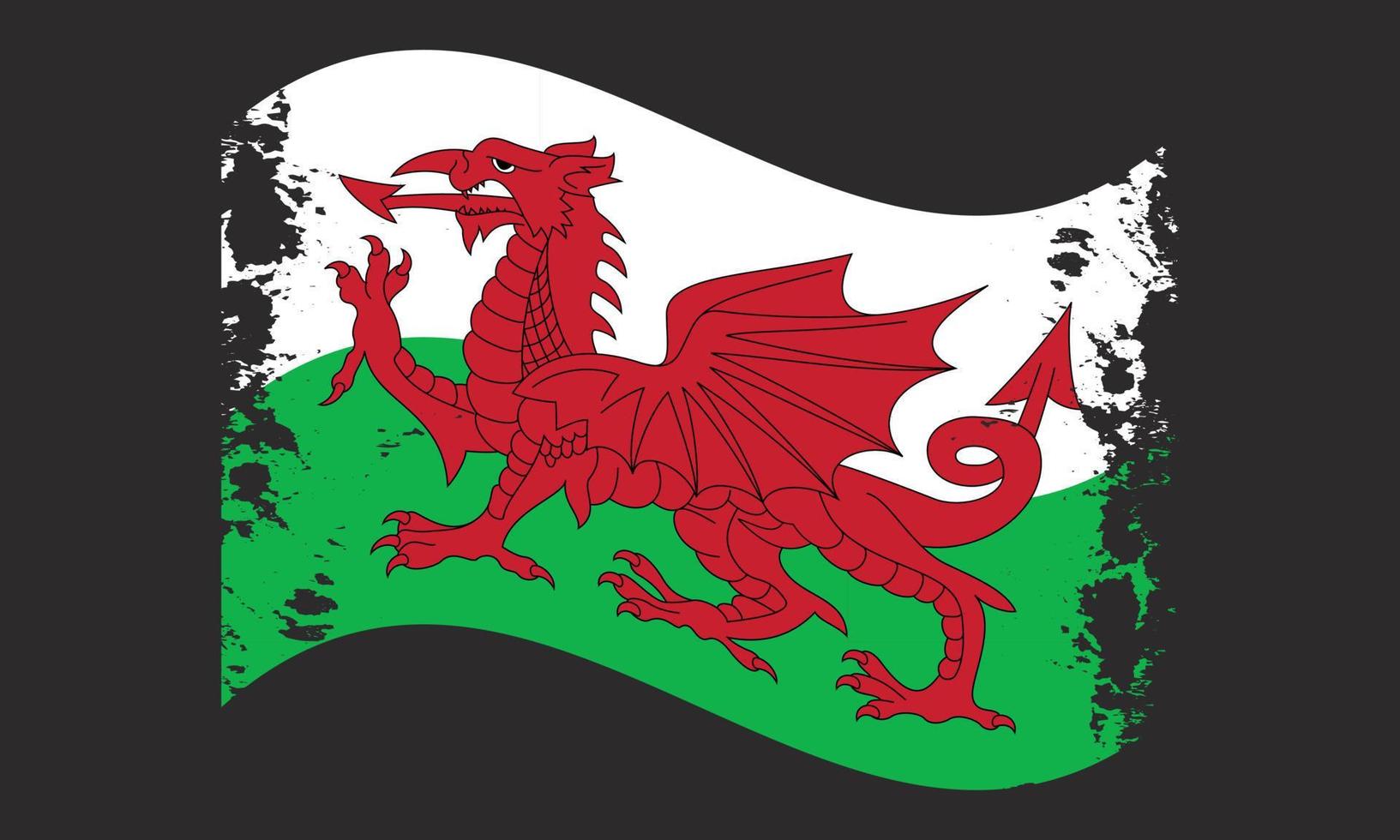 wales winkendes grunge-bürsten-flaggendesign vektor