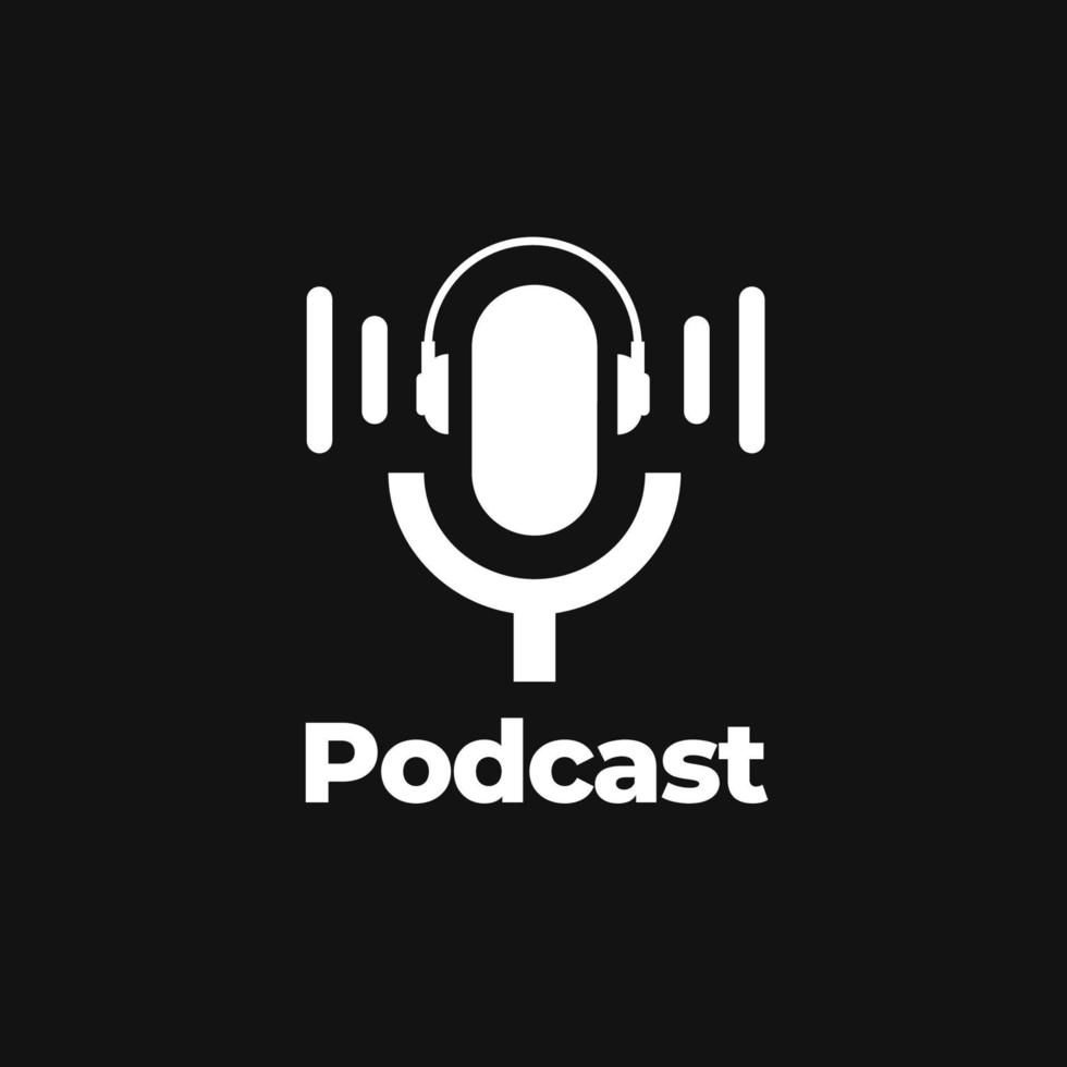 Einfaches Podcast- oder Radio-Logo-Design-Inspiration mit Mikrofon und Kopfhörer zum Streamen von Podcast-Rundfunksendern Geschäftsmarke Einfaches modernes Logo-Design. vektor