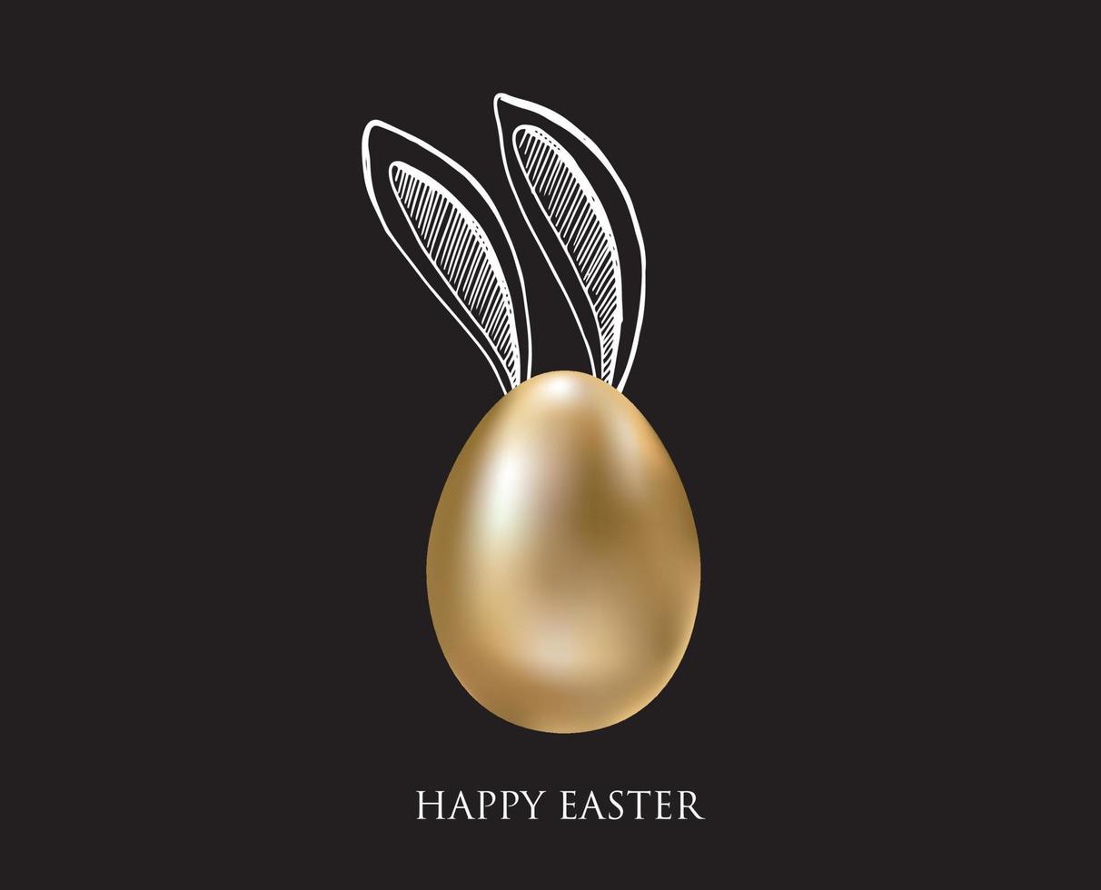 glad påsk. kaninernas öron. guld ägg. handritad illustration. vektor