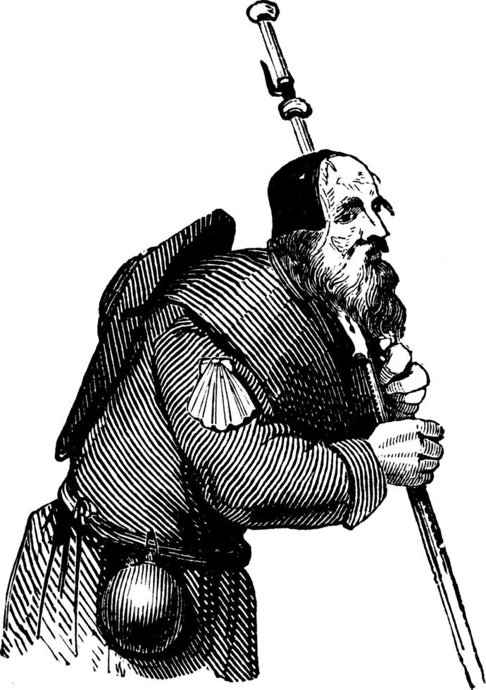 en pilgrim, årgång illustration vektor