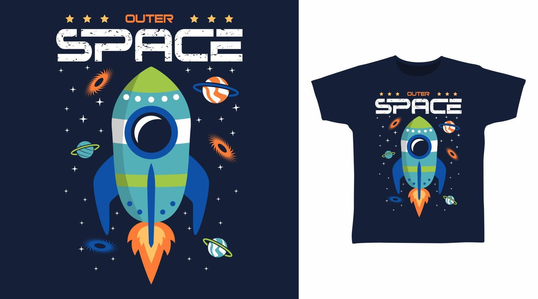Raketenraum-Cartoon-T-Shirt-Kunstdesign vektor