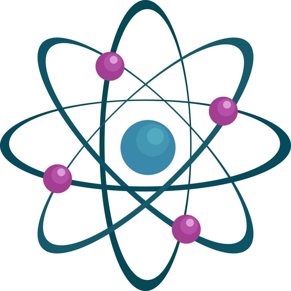 Atom, Illustration, Vektor auf weißem Hintergrund.