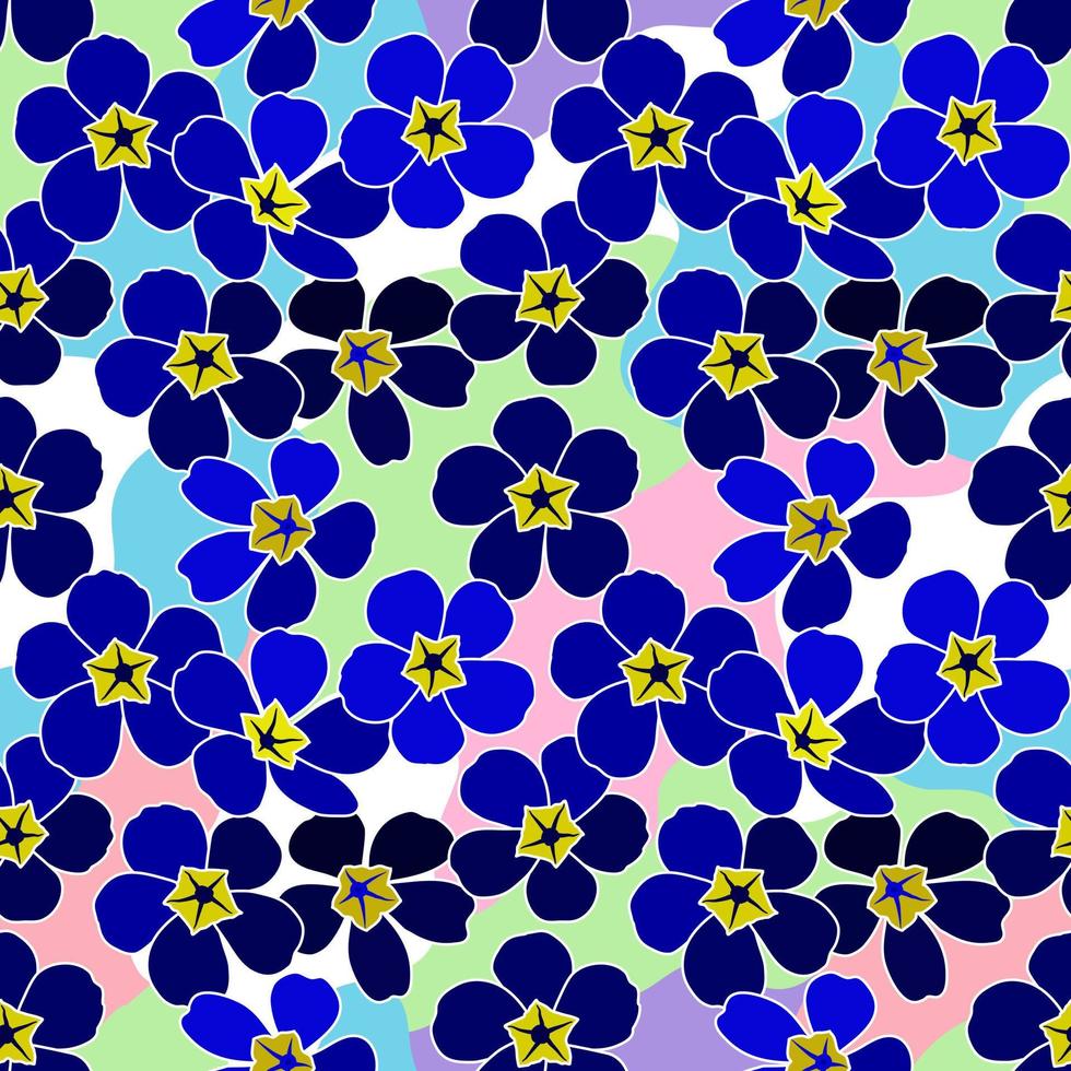 Vektornahtloses Muster der Frühlingsblumenblüte des blauen Gänseblümchens, Illustration, abstrakte Flora, Zeichnung auf buntem Hintergrund für Modegewebe, Textildruck, Tapeten und Papierverpackung vektor