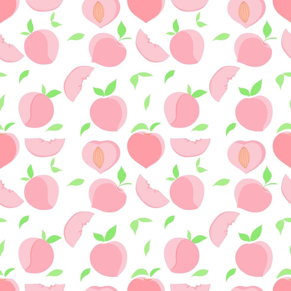 pastell rosa persika frukt och löv vektor sömlös mönster, ljuv Färg frukt illustration teckning på vit bakgrund för mode tyg textil- utskrift, tapet och papper omslag