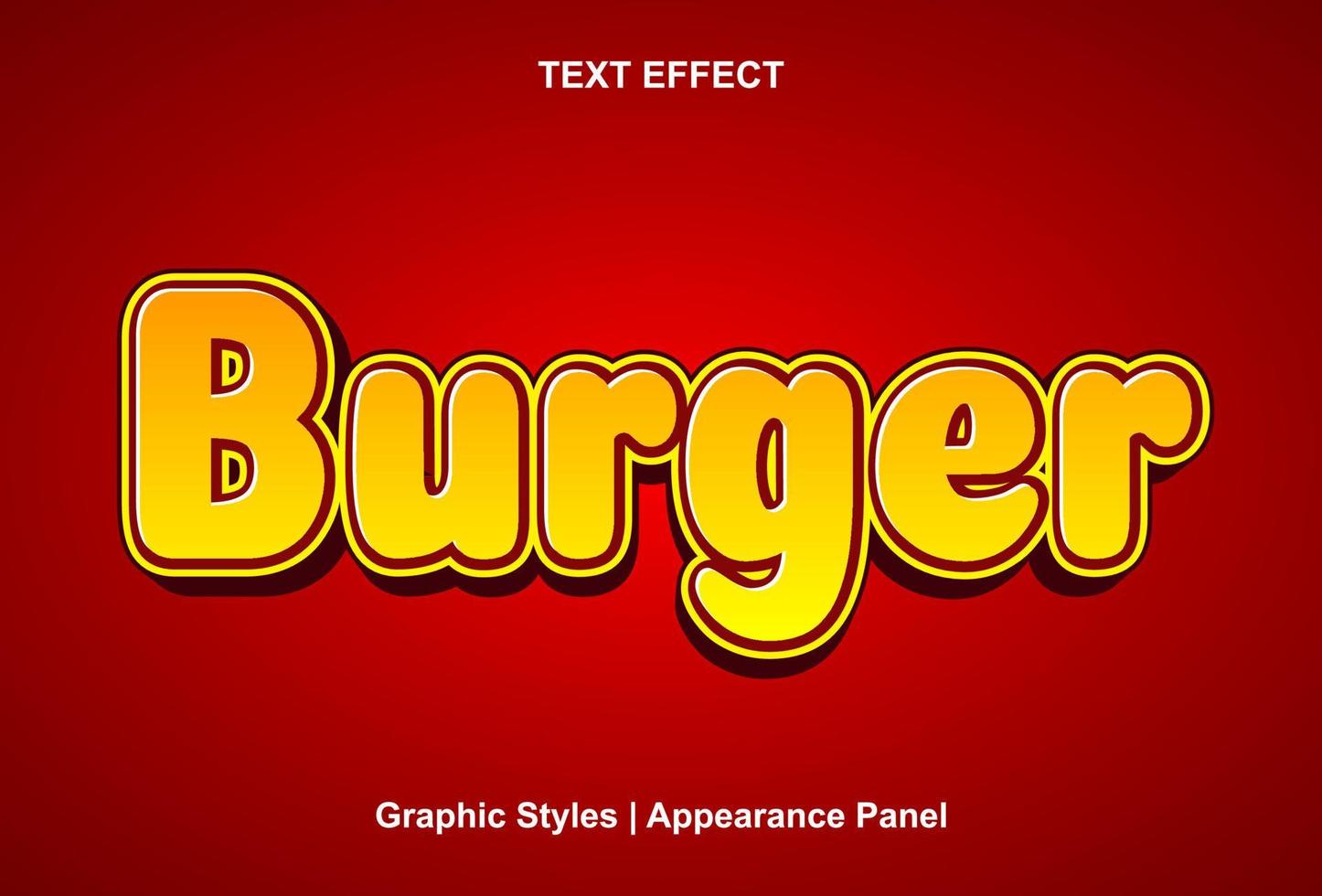 burger-texteffekt mit grafikstil und bearbeitbar. vektor