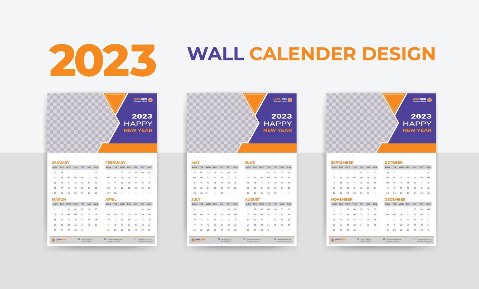 kalender 2023 neujahr unternehmensgeschäft einfaches cover 12 monate 3 seiten vektor