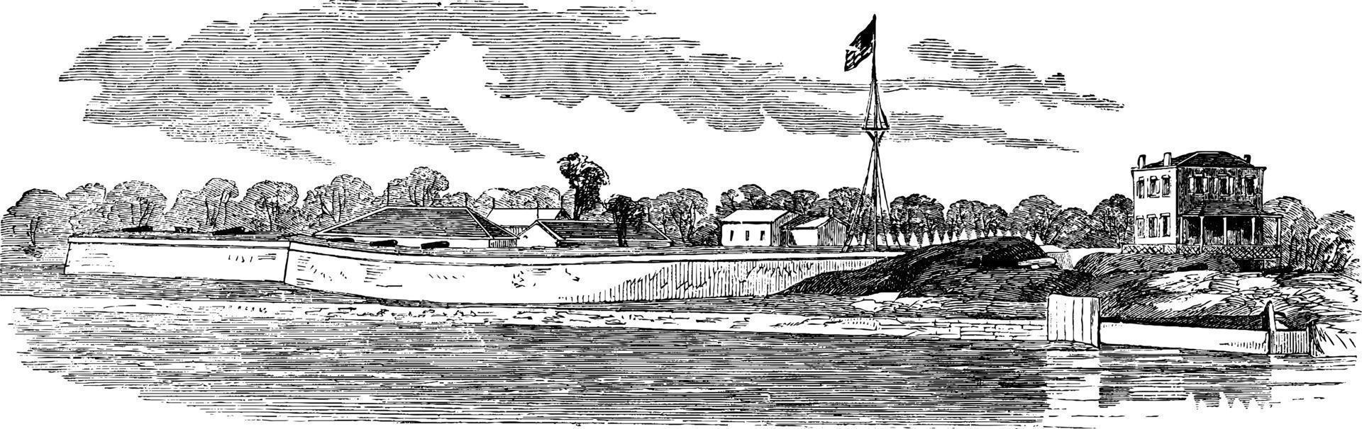 Verbrennung konföderierter Kanonenboote, Vintage-Illustration vektor