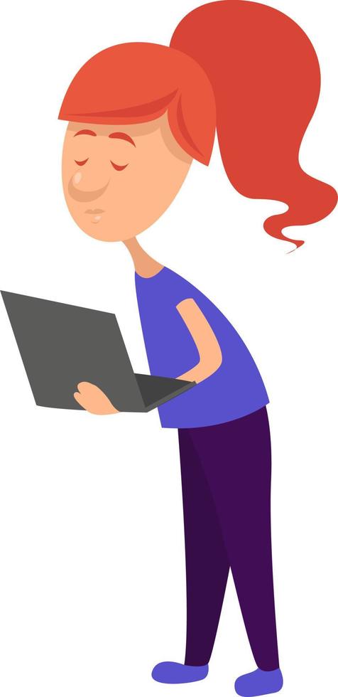 Mädchen mit Laptop, Illustration, Vektor auf weißem Hintergrund.