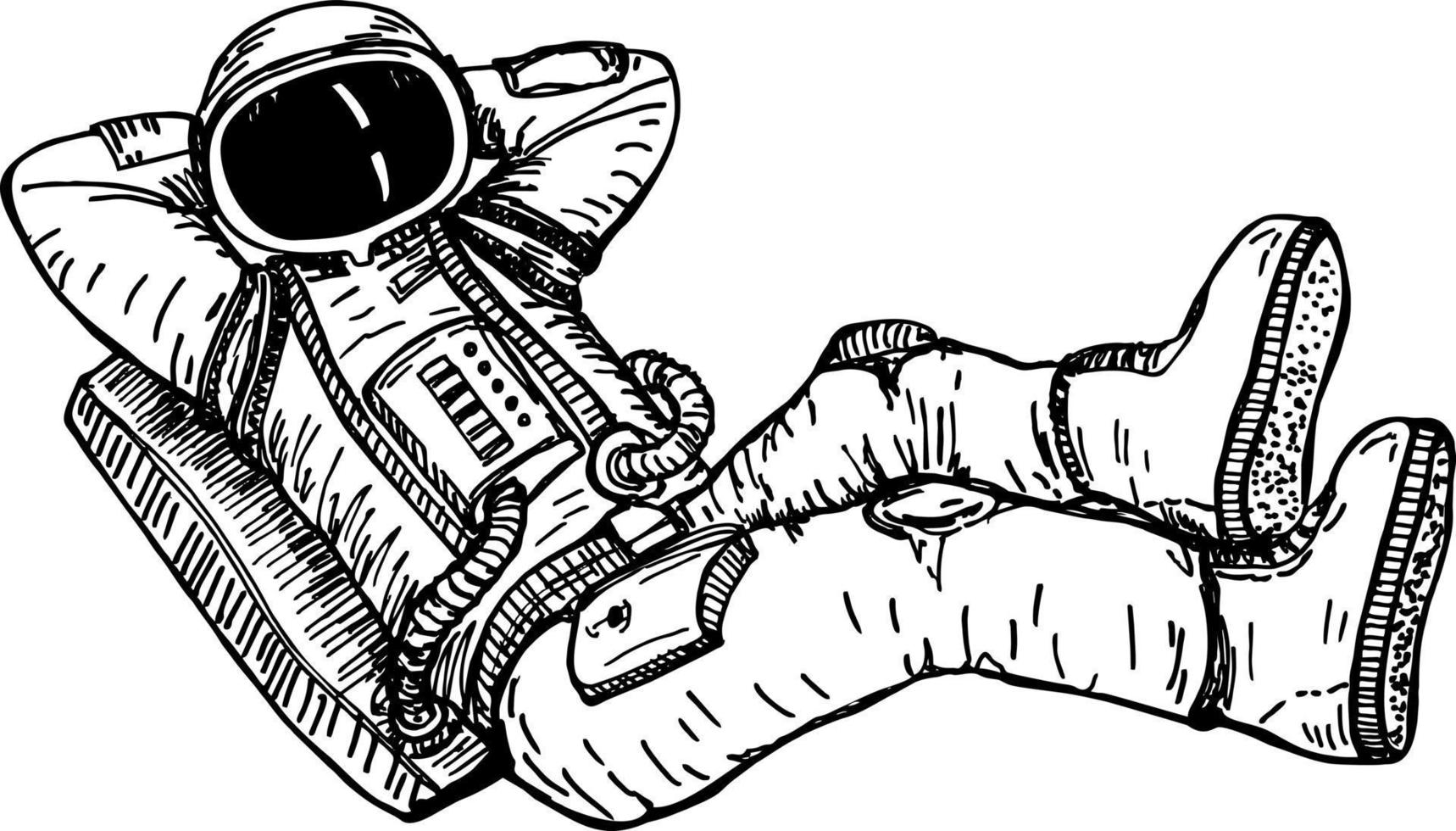 hand gezeichneter astronaut mit schwarzer glasskizzendesignillustration vektor