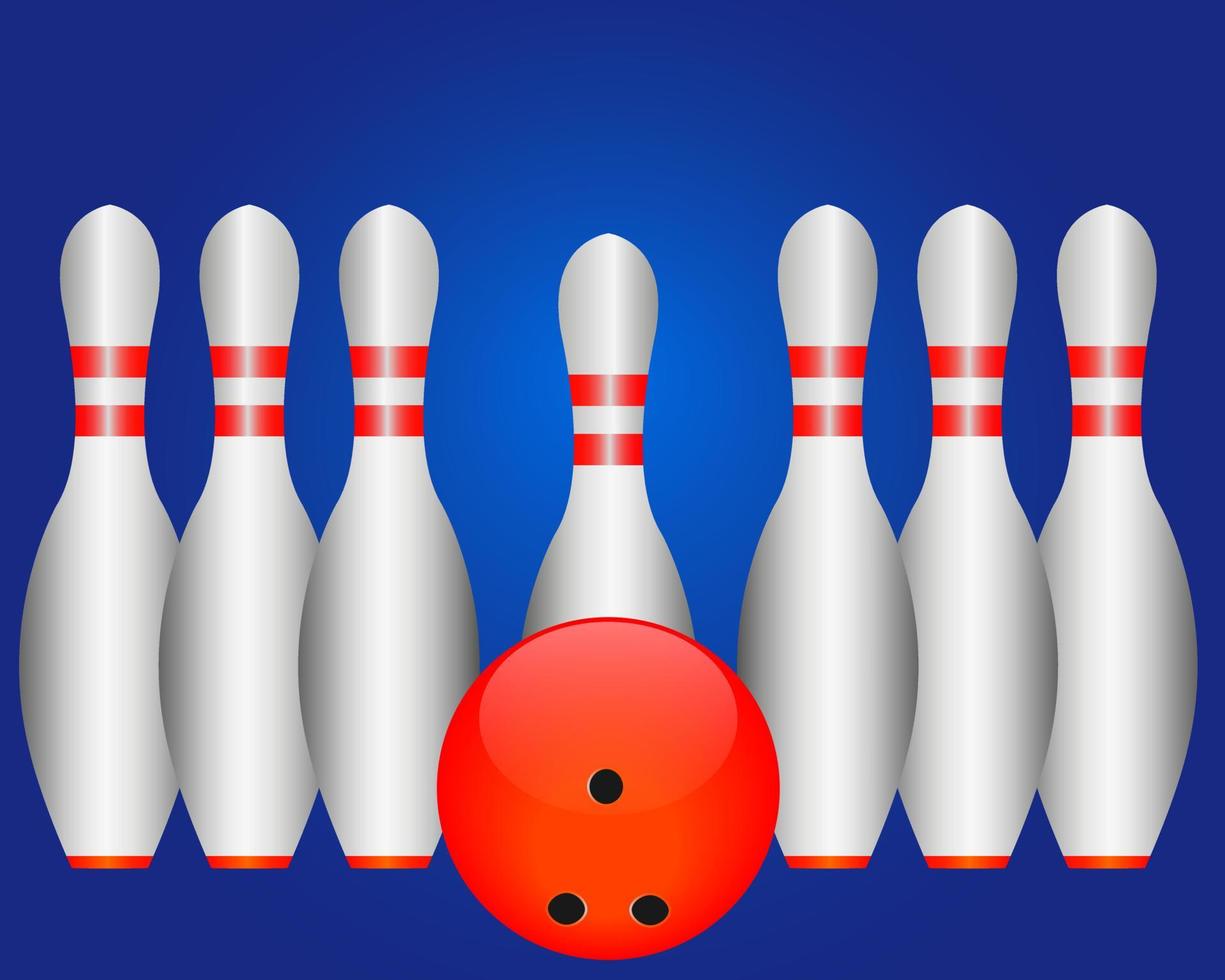 Kegeln mit roten Streifen auf blauem Grund und dem Ball vektor
