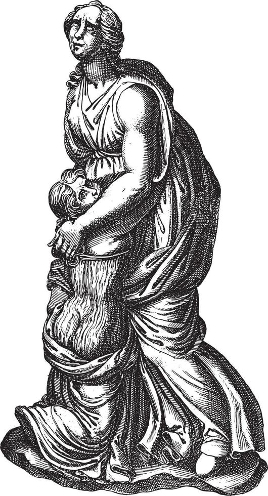 Skulptur von Niobe mit ihrer Tochter, anonym, 1584, Vintage-Illustration. vektor