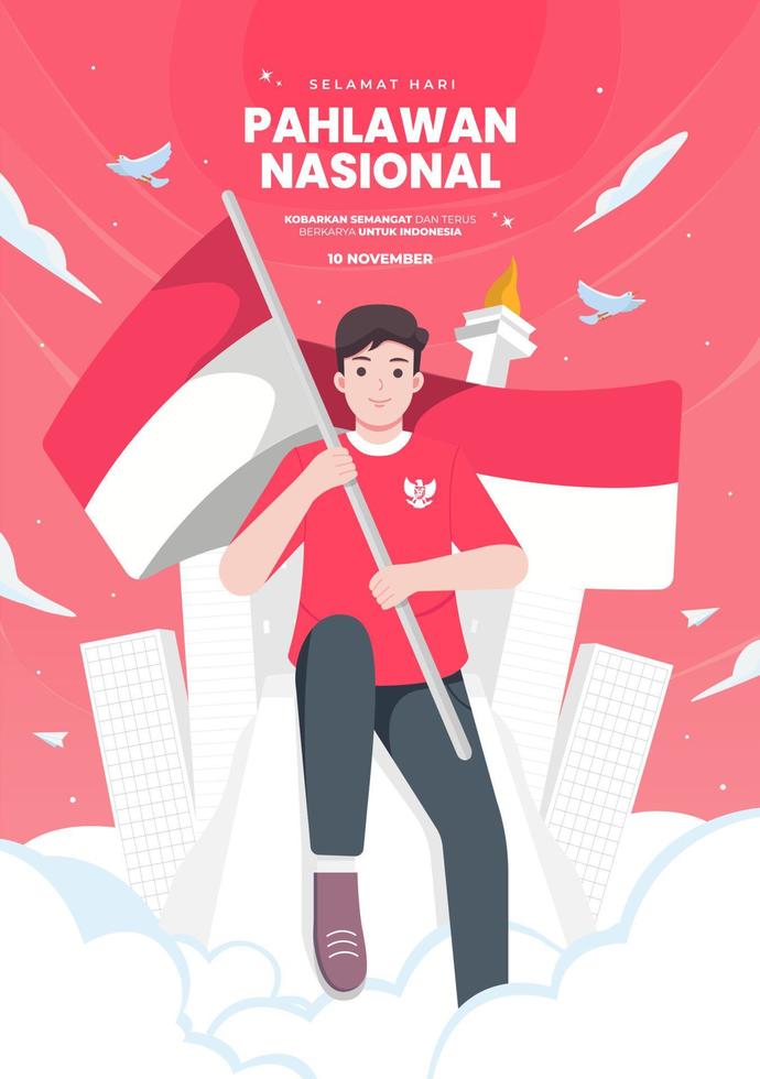 selamat hari pahlawan nasional bedeutet glücklicher indonesischer nationalheldentag vektor