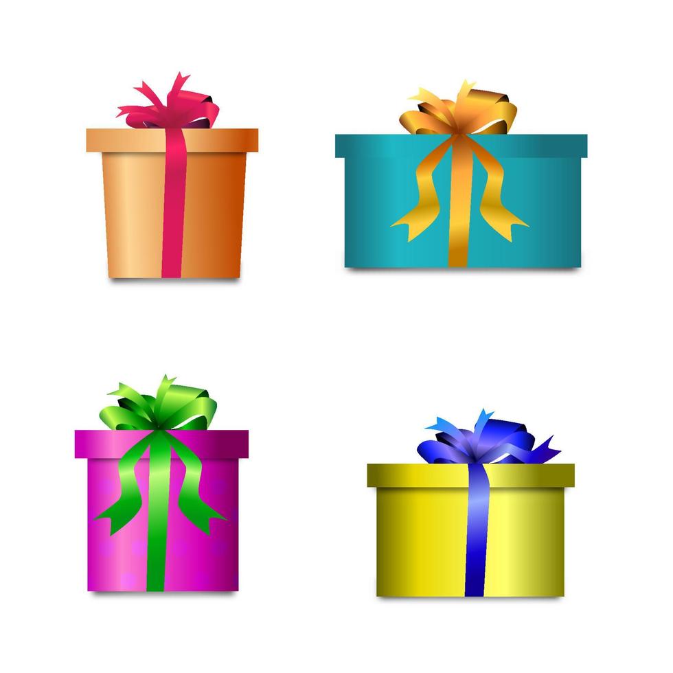 Geschenkbox einstellen. realistische Geschenk- oder Überraschungsbox. Kastendekorationsgestaltungselement mit Bandvektorillustration vektor