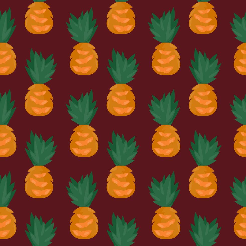 Ananas, nahtloses Muster auf einem dunkelroten Hintergrund. vektor