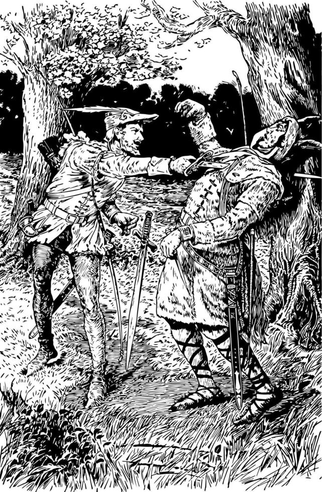 robin hood tötet den kerl von gisbourne, vintage illustration vektor