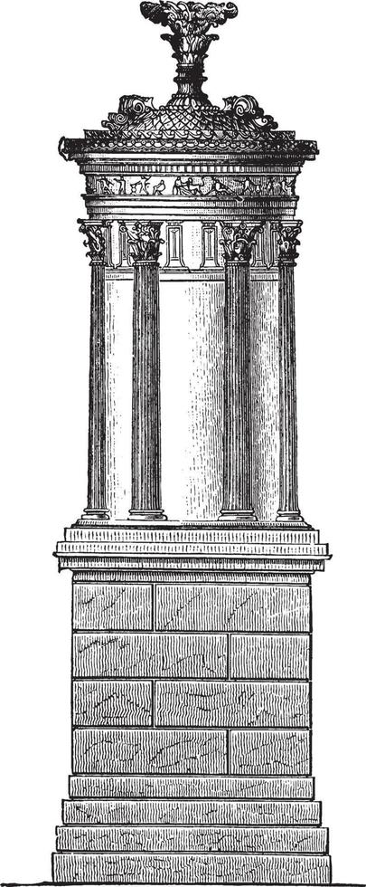 choragisches Denkmal aus Lysikraten, eine weniger ehrgeizige Klasse, Vintage-Gravur. vektor