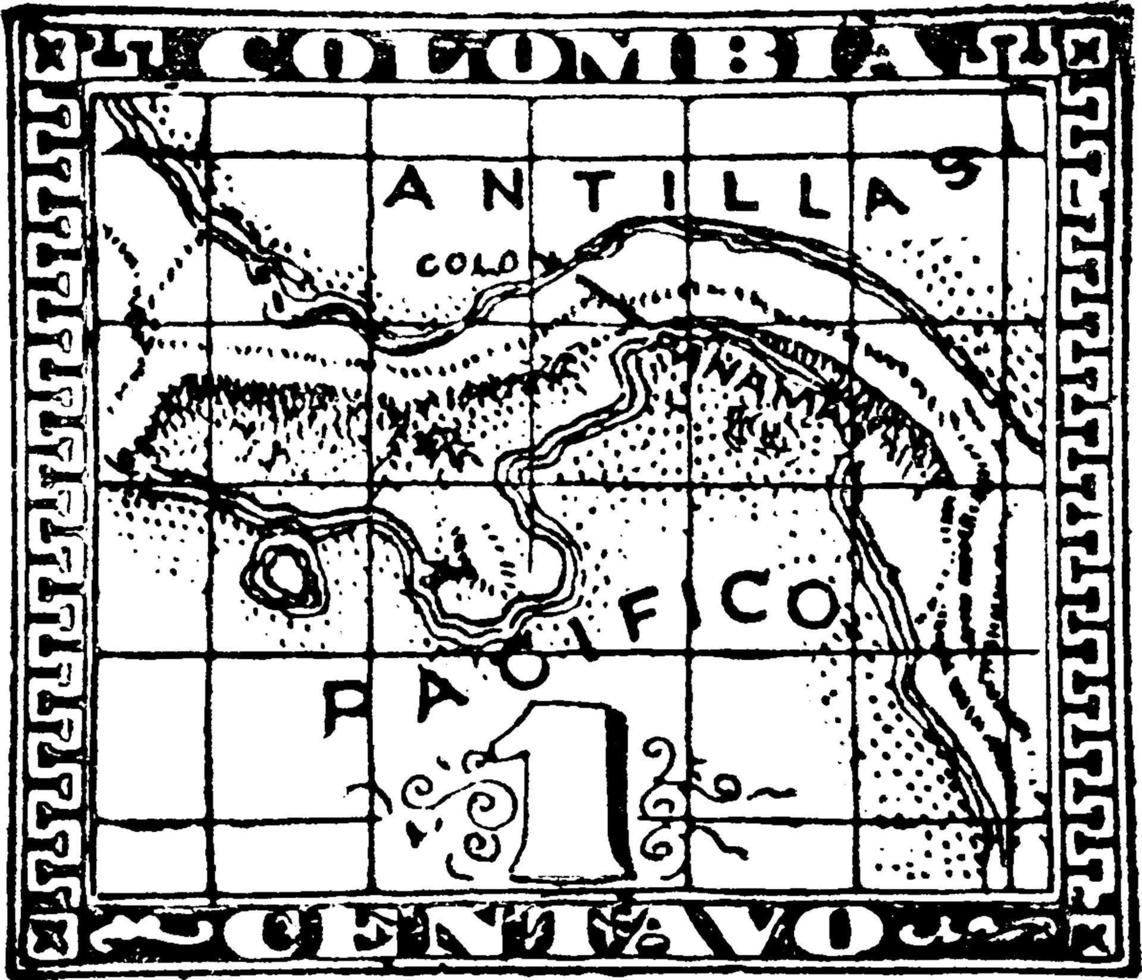 panama kolumbianische republik 1 centavo-stempel von 1887 bis 1889, vintage illustration. vektor