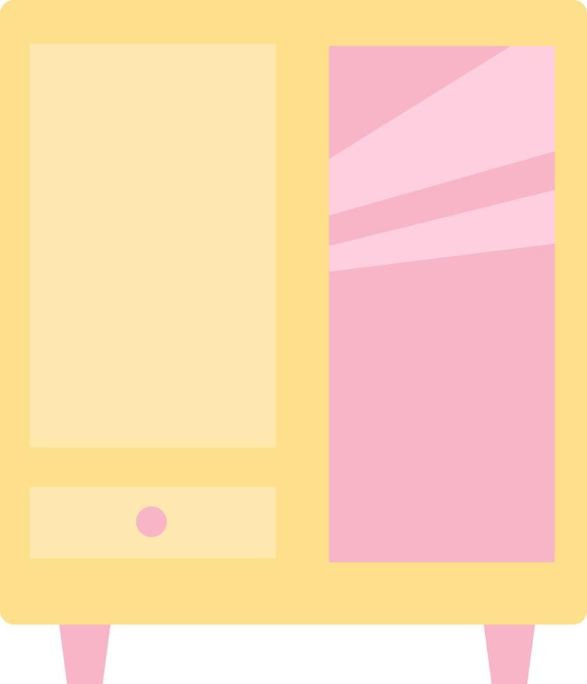 Gelber Kleiderschrank mit rosa Spiegel, Illustration, auf weißem Hintergrund. vektor