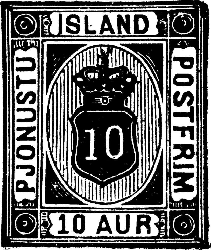 island officiell stämpel, 2 aur, 1876, årgång illustration vektor