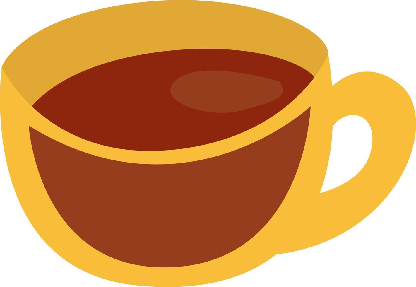 Frühstückskaffee in gelber Tasse, Illustration, Vektor auf weißem Hintergrund.