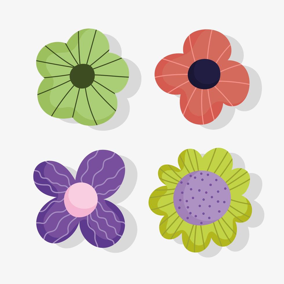 Set von niedlichen Blumen im flachen Design vektor