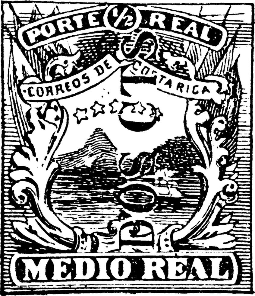 Costa Rica Medio Real Stempel im Jahr 1882, Vintage Illustration. vektor