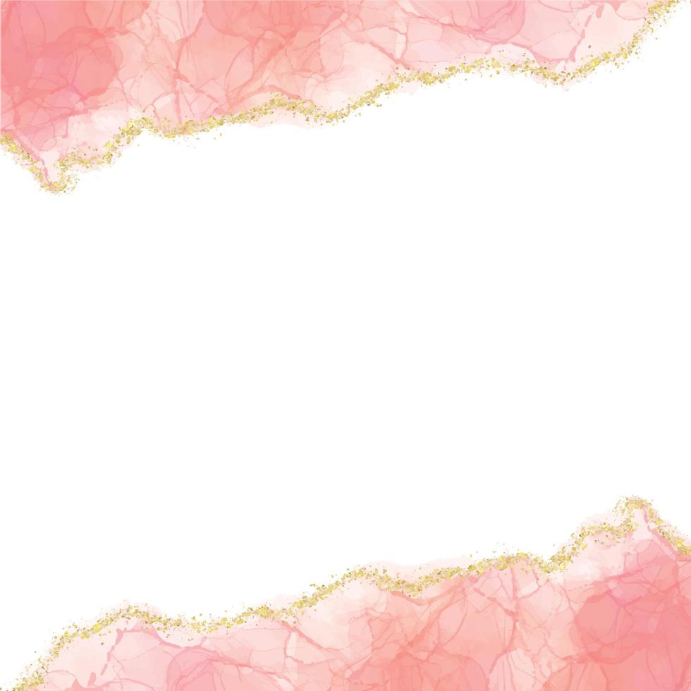 abstrakter Pastellrosa-Aquarell-Alkoholtintenrahmen mit Goldglitter. Pastell-Marmor-Zeichnungseffekt. llustration Designvorlage für Hochzeitseinladung vektor