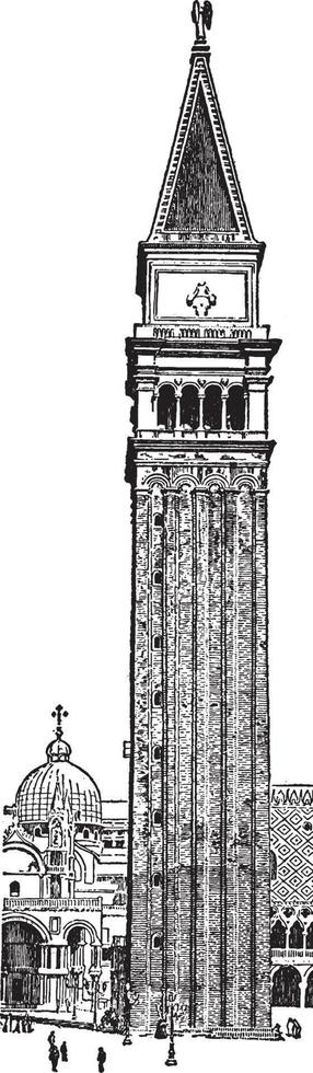 st. mark's campanile, Ecke, Vintage-Gravur. vektor