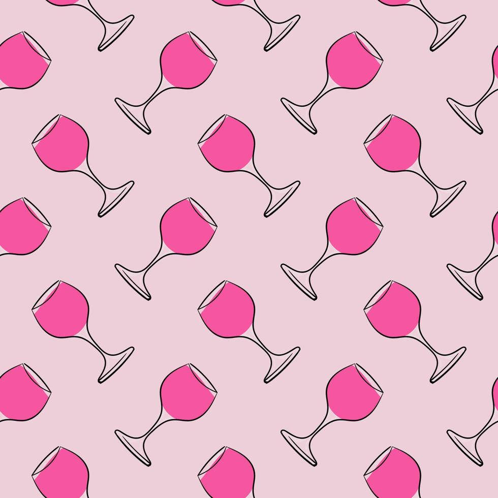 rosa Weinglas, nahtloses Muster auf rosa Hintergrund. vektor