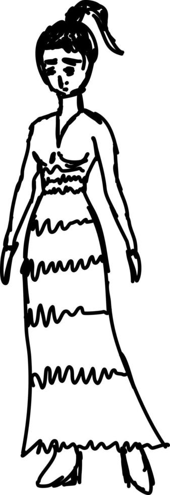 Mädchen im langen Kleid, Illustration, Vektor auf weißem Hintergrund.