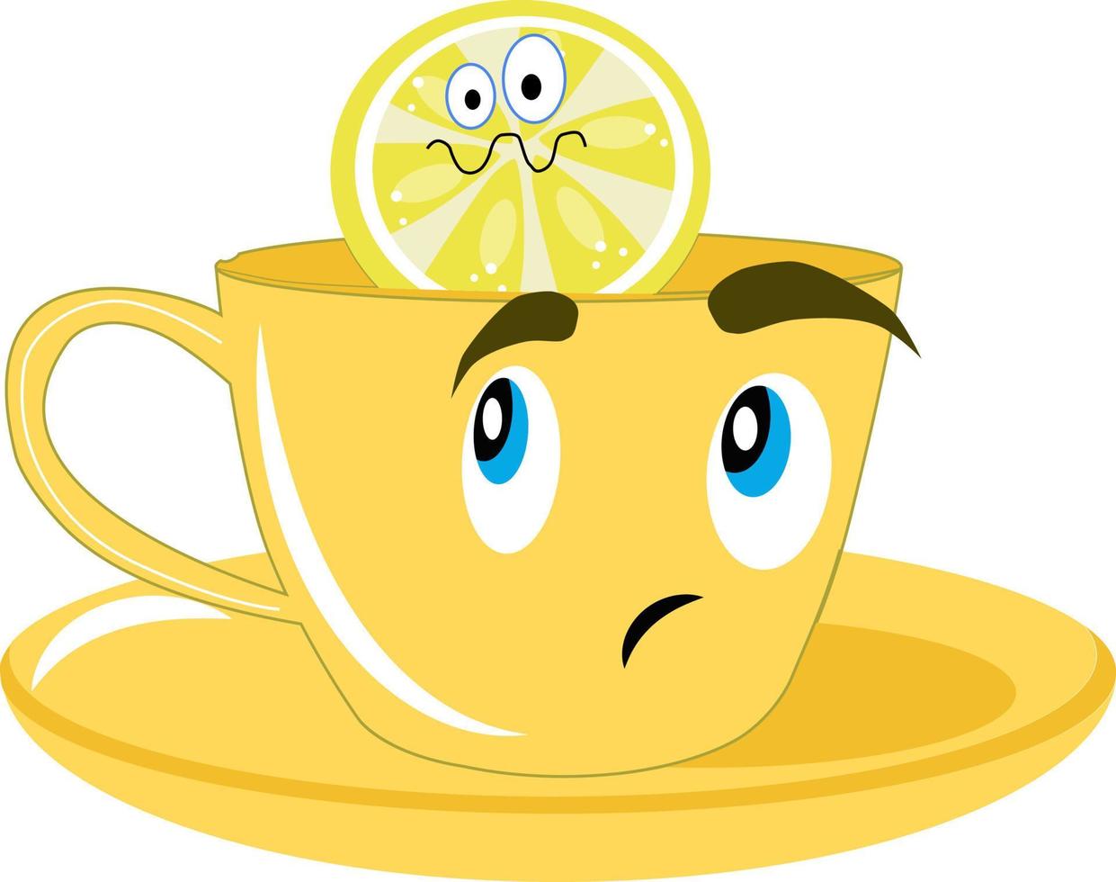 te kopp med citron, illustration, vektor på vit bakgrund.