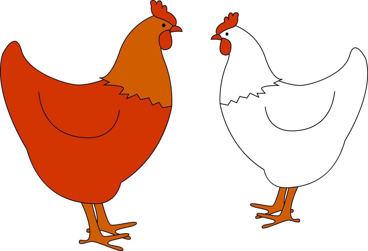 rotes und weißes Huhn, Illustration, Vektor auf weißem Hintergrund.