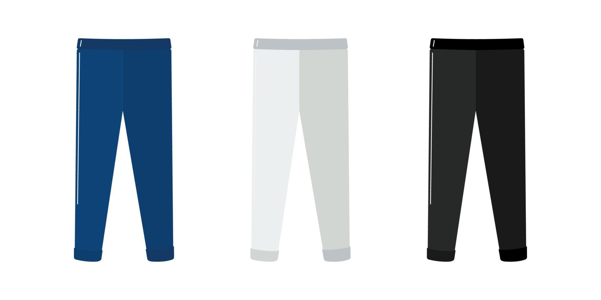 Schwitzhose, einfache Jogginghose in blauen, weißen und schwarzen Farben auf weißem Hintergrund, freier Vektor