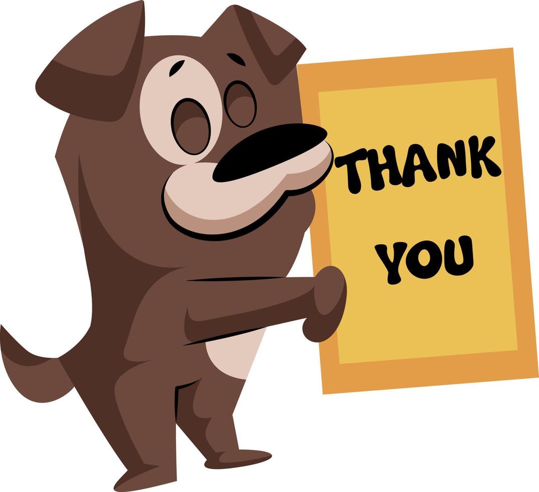 brun hund innehav en tacka du tecken vektor klistermärke illustration på en vit bakgrund
