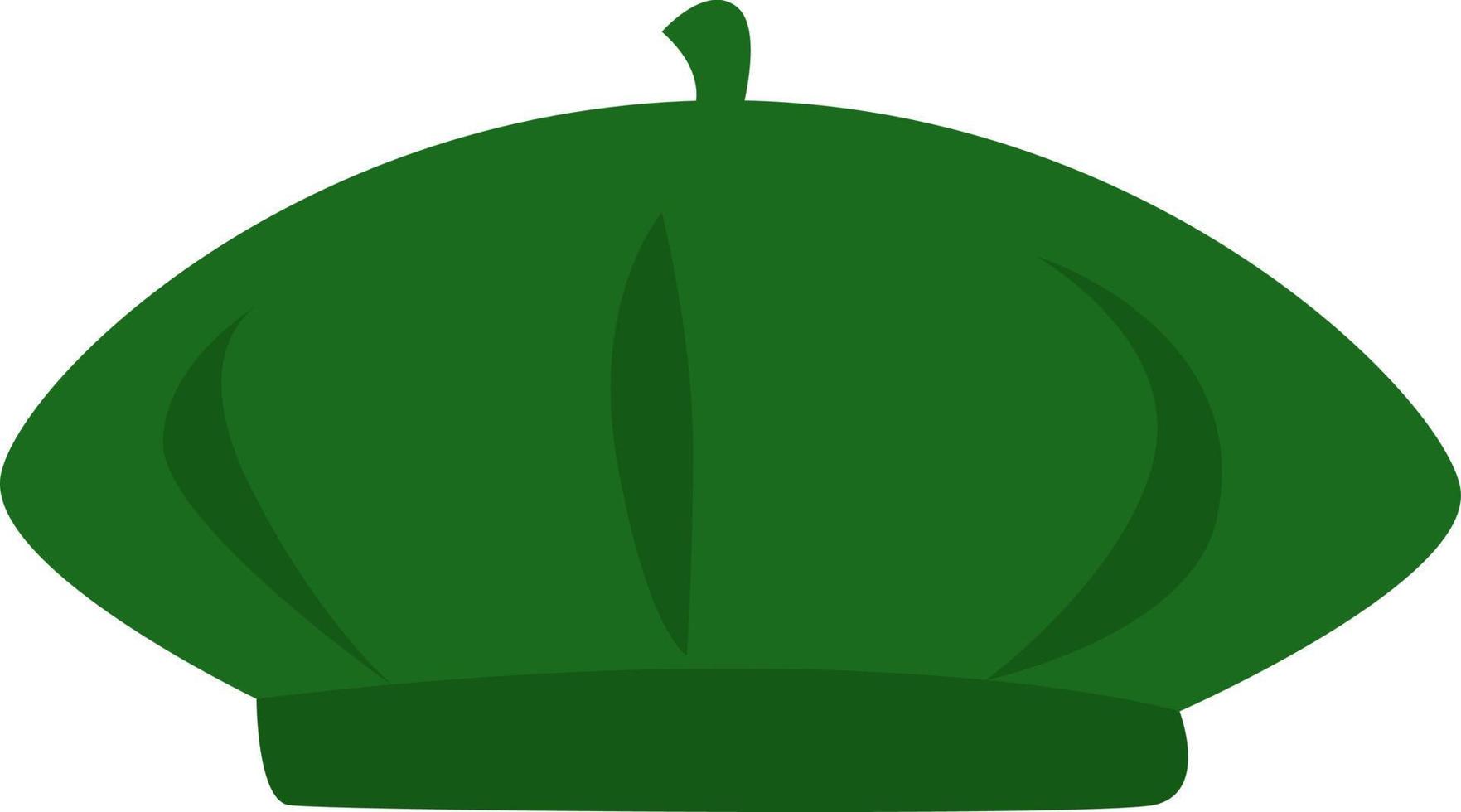 grüne Baskenmütze, Illustration, Vektor auf weißem Hintergrund.