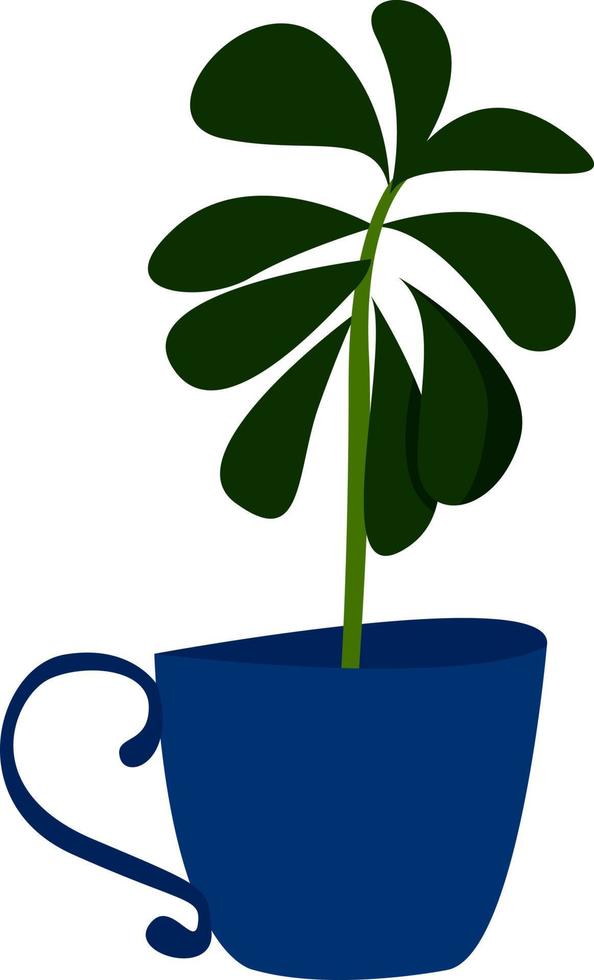 växt i blå pott, illustration, vektor på vit bakgrund.