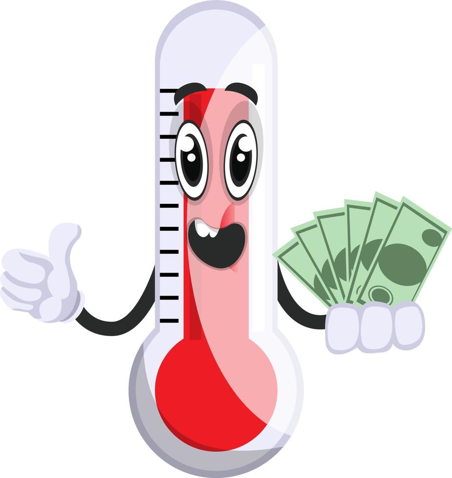 Thermometer mit Geld, Illustration, Vektor auf weißem Hintergrund.