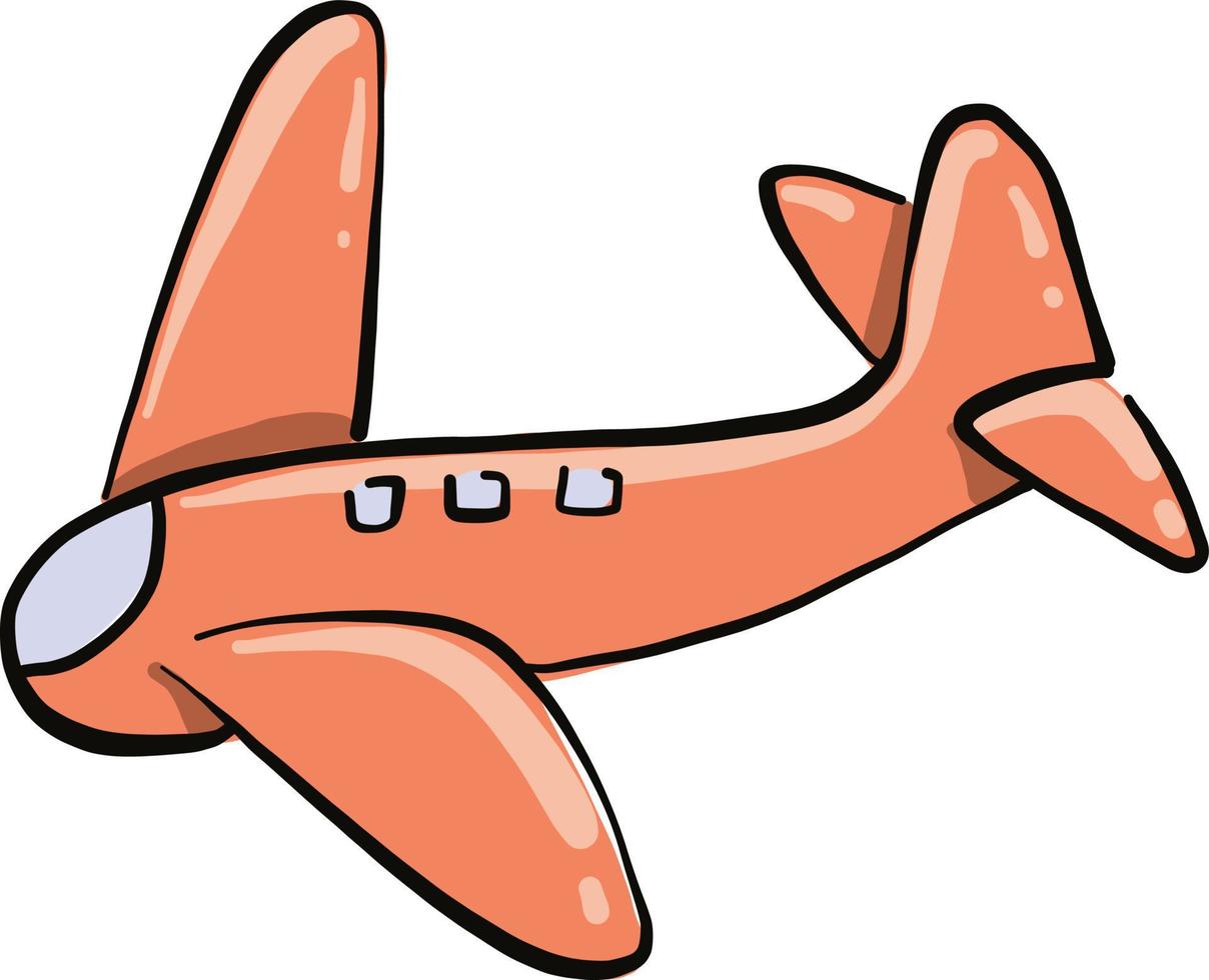 Orangefarbenes Flugzeug, Illustration, Vektor auf weißem Hintergrund.