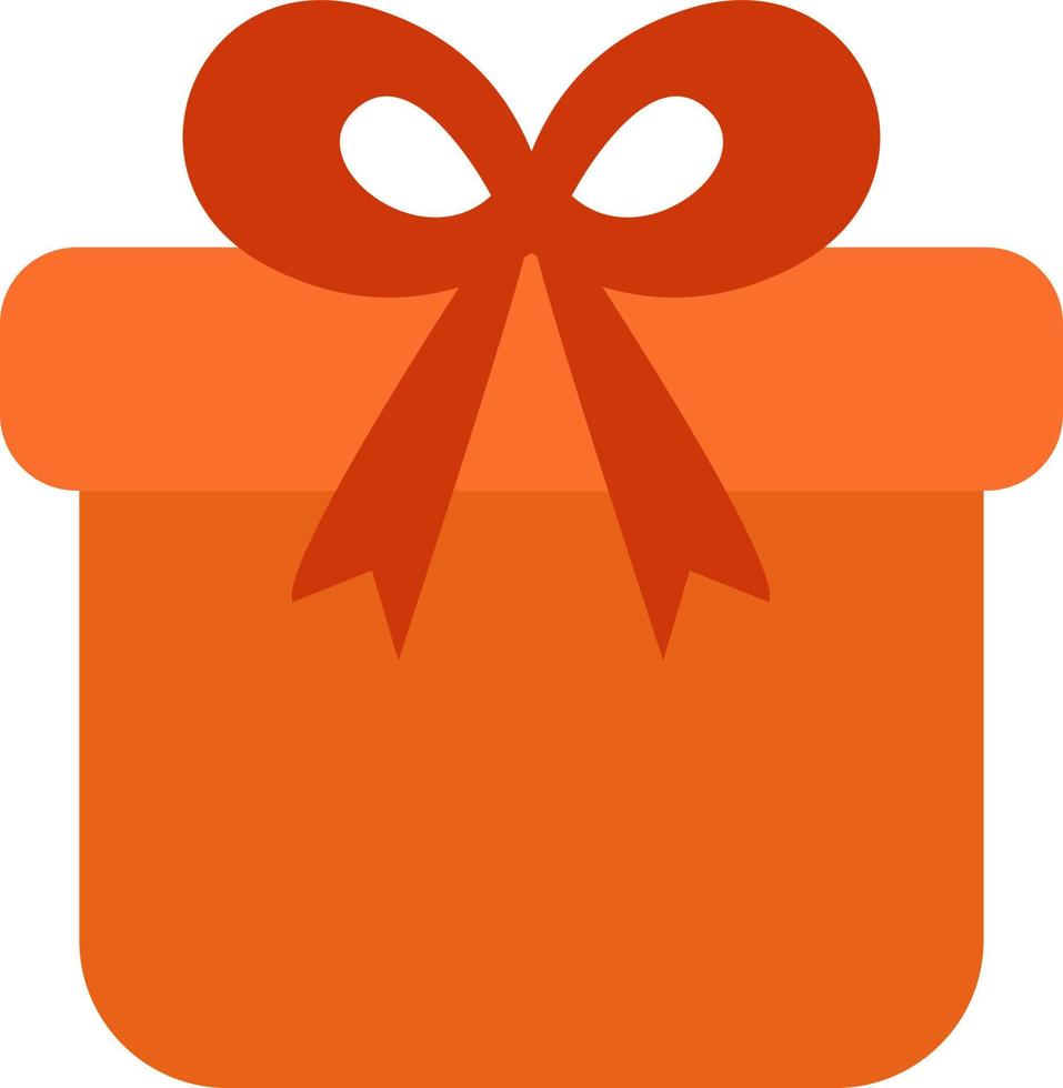 leuchtend orange Geschenk mit Schleife, Illustration, Vektor auf weißem Hintergrund.