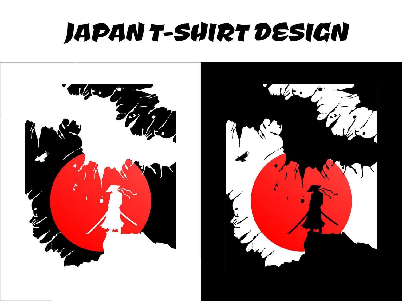 japanisches T-Shirt-Design, Silhouette japanischer Samurai-Vektor für Design-T-Shirt-Konzept, männliche Samurai-Vektorillustration, Silhouetten-Samurai vektor