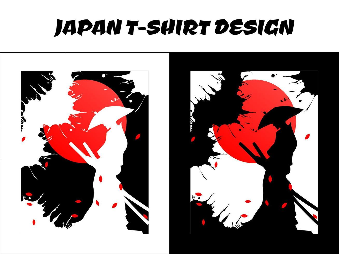 japanisches T-Shirt-Design, Silhouette japanischer Samurai-Vektor für Design-T-Shirt-Konzept, männliche Samurai-Vektorillustration, Silhouetten-Samurai vektor