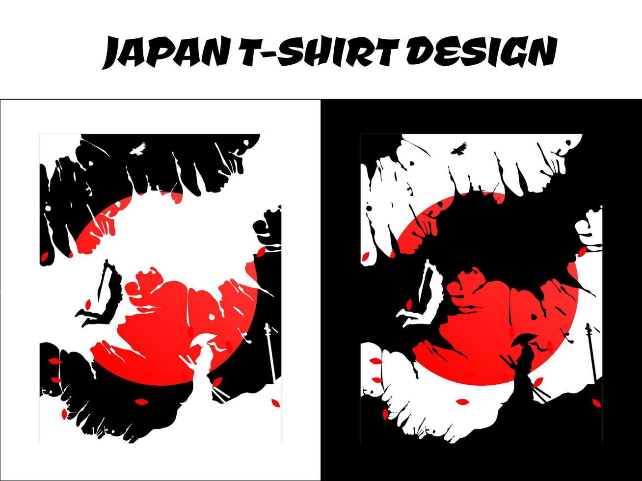 Samurai springen zum Angriff, japanisches T-Shirt-Design, Silhouette für ein japanisches Thema, Ritter, männlicher Samurai, Silhouette japanischer Samurai-Vektor vektor