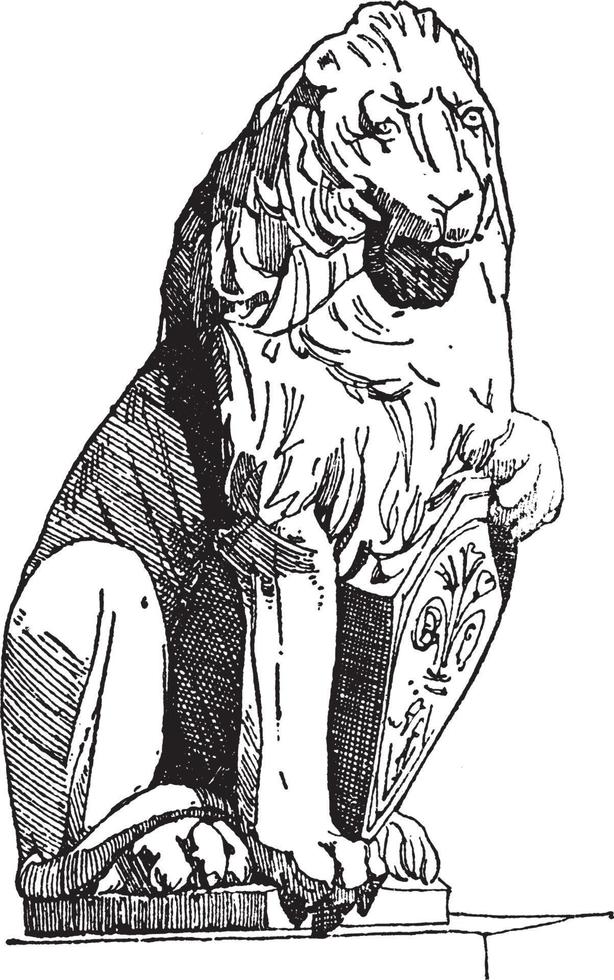 lejon stödjande skydda är också kallad il marzocco i italienska, årgång gravyr. vektor