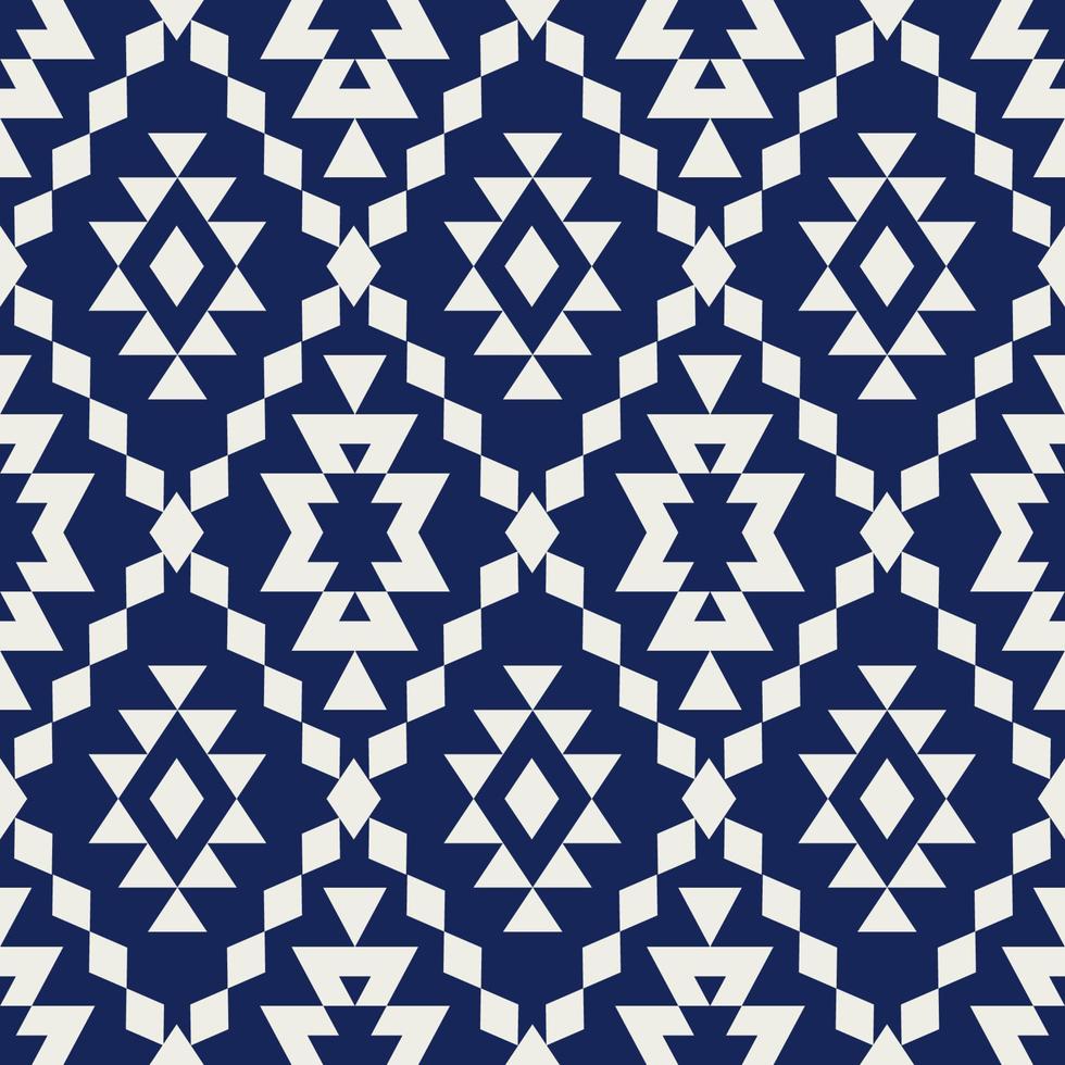 etnisk geometrisk mönster. blå vit Färg aztec geometrisk form diamant rutnät sömlös mönster bakgrund. använda sig av för etnisk tyg, textil, interiör dekoration element, klädsel, omslag. vektor