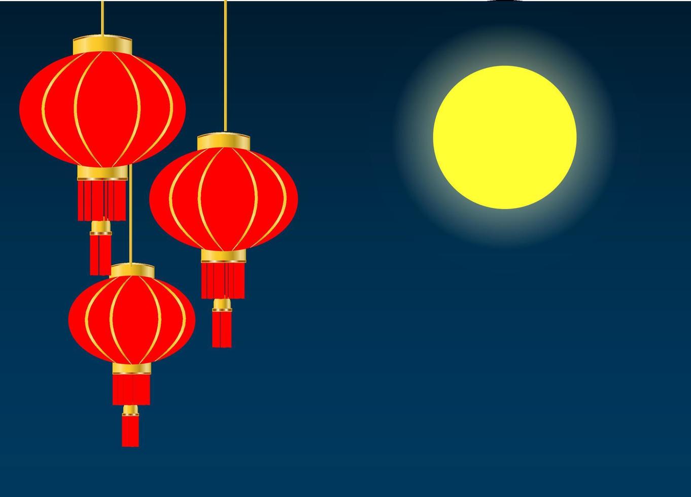 mondfest, chinesisches neujahrskonzept. traditionelle chinesische laterne, die mit vollmond am nachthintergrund hängt. vektor