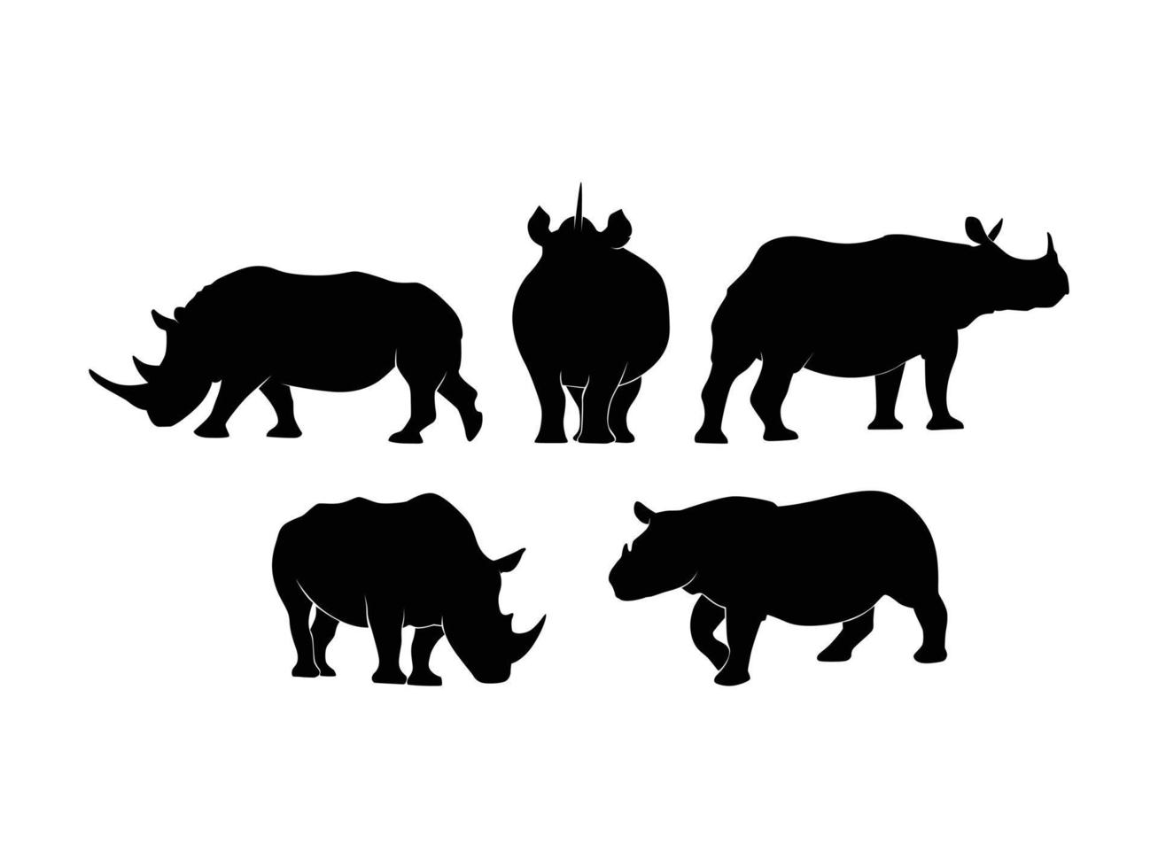 uppsättning av noshörningar silhuett isolerat på en vit bakgrund - vektor illustration