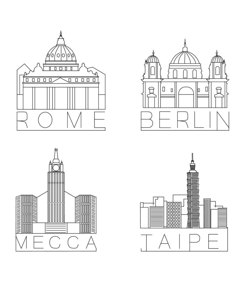 satz linearer stadtskyline vektor